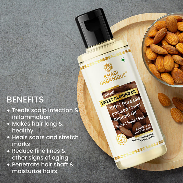 Khadi Organique Sweet Almond Oil (100% Cold Pressed Oil)-210ml