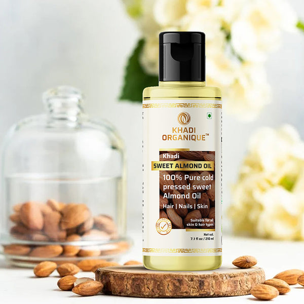 Khadi Organique Sweet Almond Oil (100% Cold Pressed Oil)-210ml