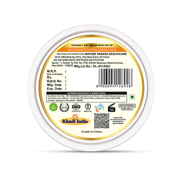 Khadi Organique Vitamin C Day Cream With SPF 30 For Dark Spots & Dull Skin - 50gm