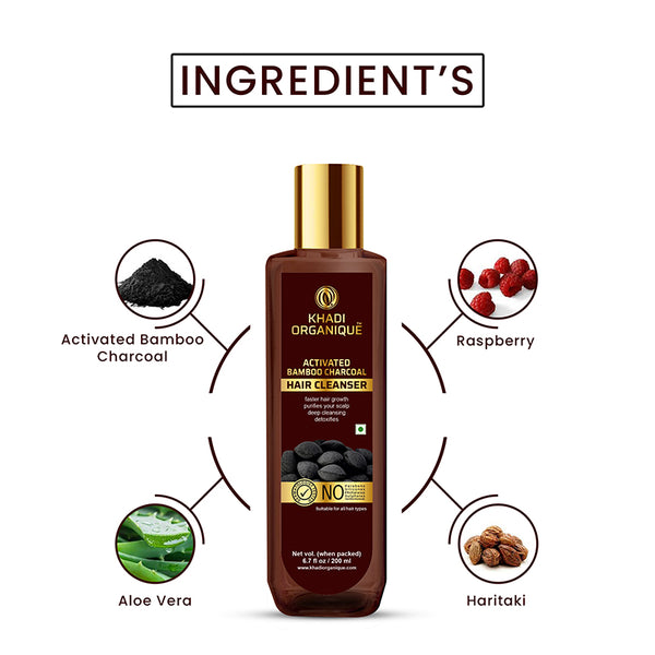 Khadi Organique Activated Bamboo Charcoal Hair Cleanser/Shampoo - SLS And Paraben Free-200 ml