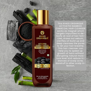 Khadi Organique Activated Bamboo Charcoal Hair Cleanser/Shampoo - SLS And Paraben Free-200 ml
