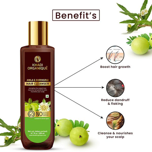 Khadi Organique Amla & Bhringraj Hair Cleanser/Shampoo - SLS and Paraben Free-200 ml