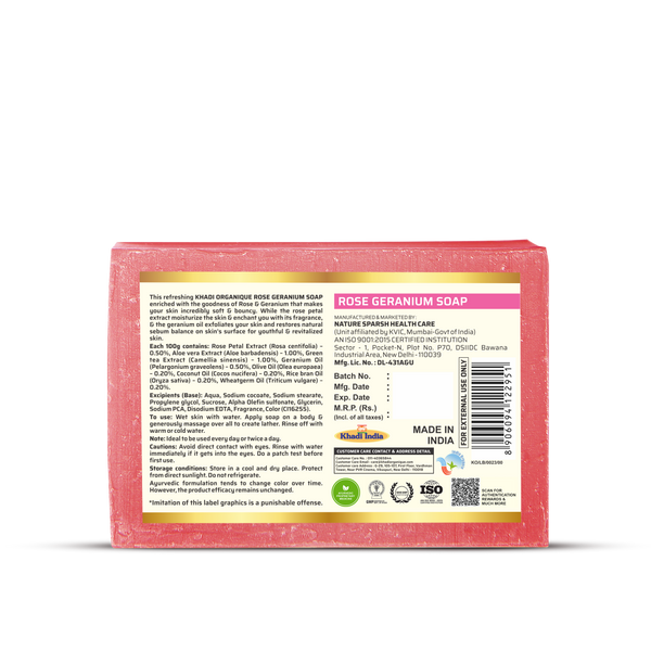 KHADI ORGANIQUE ROSE GERANIUM SOAP (Pack Of 3)
