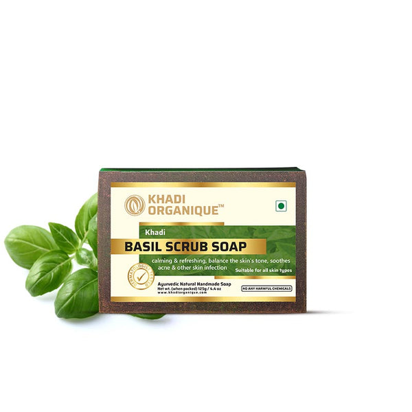 Buy Khadi Organique Basil Scrub Soap Pack Of 3 Online in India