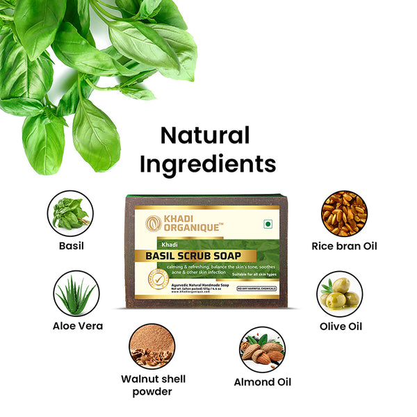 Khadi Organique Basil Scrub Soap Combo Kit