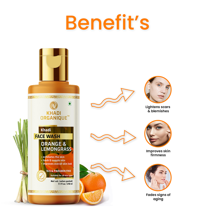 Khadi Organique Orange & Lemongrass Face Wash (SLS & PARABEN FREE)