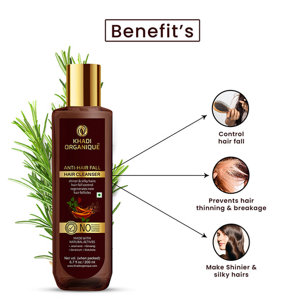 Khadi Organique Anti Hair Fall Cleanser/Shampoo - SLS And Paraben Free-200 ml