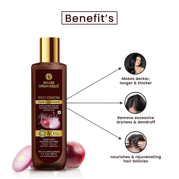 Khadi Organique Red Onion Hair Cleanser/Shampoo - SLS And Paraben Free-200 ml