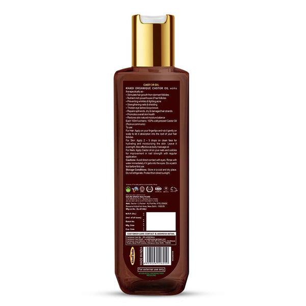 Khadi Organique Castor Oil (100% Cold Pressed Oil) - 200 ml
