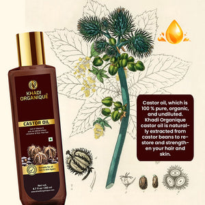 Khadi Organique Castor Oil (100% Cold Pressed Oil) - 200 ml