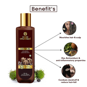 Khadi Organique Castor Oil (100% Cold Pressed Oil) - 200 ml