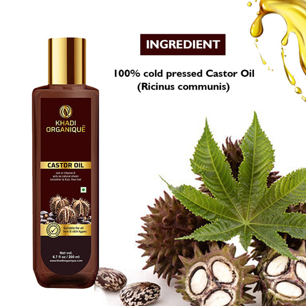 Khadi Organique Castor Oil (100% Cold Pressed Oil) - 200 ml