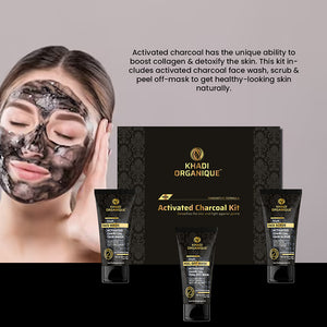 Khadi Organique Activated Charcoal Face Wash, Scrub & Peel Off Mask Gift Kit
