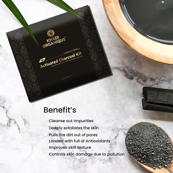 Khadi Organique Activated Charcoal Face Wash, Scrub & Peel Off Mask Gift Kit