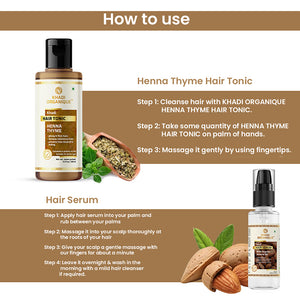 Khadi Organique Henna Thyme Hair Tonic & Hair Serum For Hair Dandruff & Hair Growth