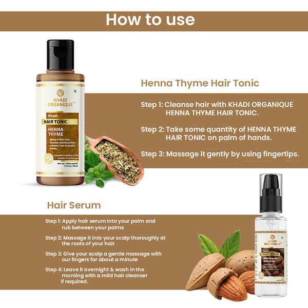 Khadi Organique Henna Thyme Hair Tonic & Hair Serum For Hair Dandruff & Hair Growth