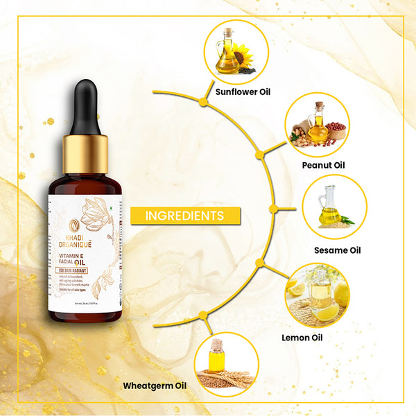 Khadi Organique Vitamin E Facial Oil for Skin Glowing - 30ml