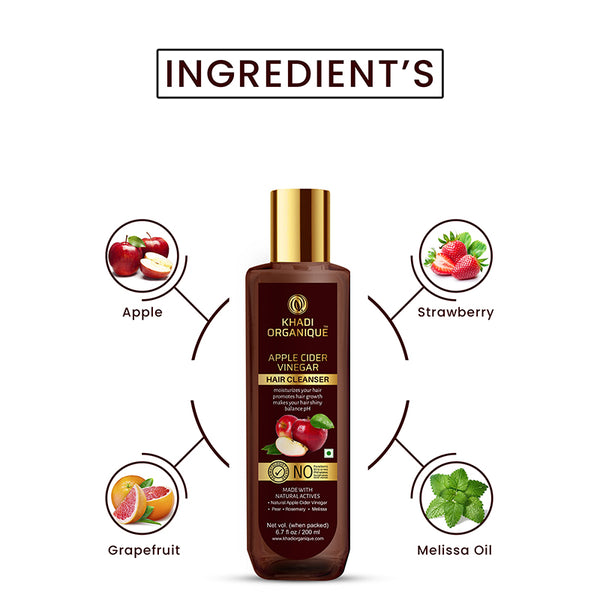 Khadi Organique Apple Cider Vinegar Hair Cleanser/Shampoo - SLS And Paraben Free-200 ml