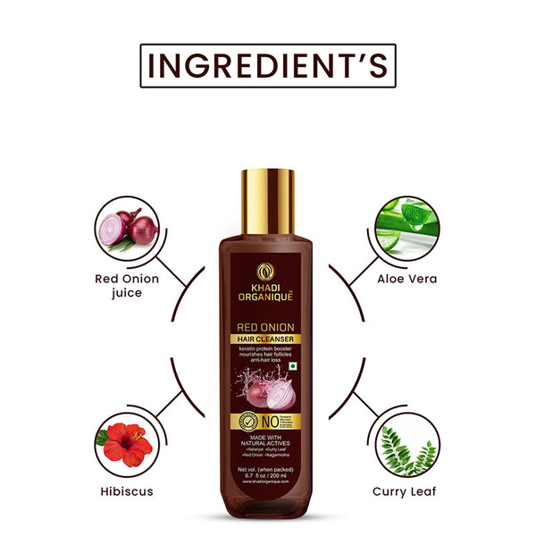 Khadi Organique Red Onion Hair Cleanser/Shampoo - SLS And Paraben Free-200 ml