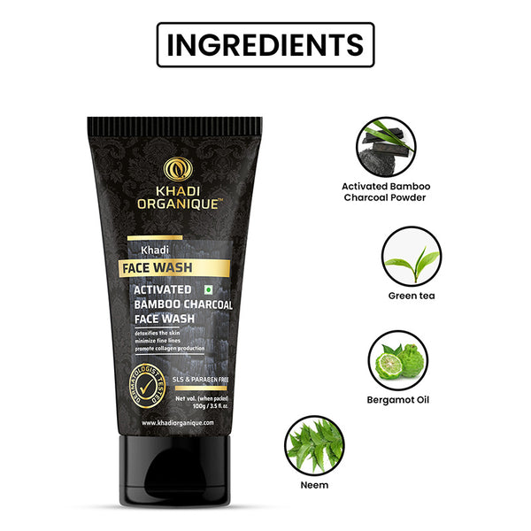 Khadi Organique Activated Bamboo Charcoal Face Wash - SLS And Paraben Free