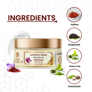 Khadi Organique Saffron Cream For Skin Brightening, Radiant Glow & Dark Spots (Paraben Free & No Harmful Chemicals) 50 gm