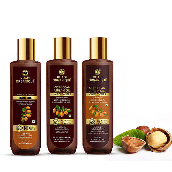 KHADI ORGANIQUE  MOROCCAN ARGAN HAIR OIL, CONDITIONER & CLEANSER