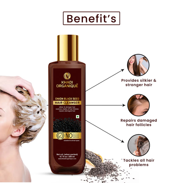 Khadi Organique Onion Black Seed Hair Cleanser/Shampoo - SLS And Paraben Free-200 ml