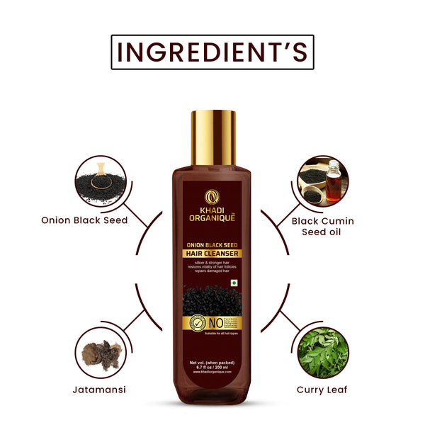 Khadi Organique Onion Black Seed Hair Cleanser/Shampoo - SLS And Paraben Free-200 ml
