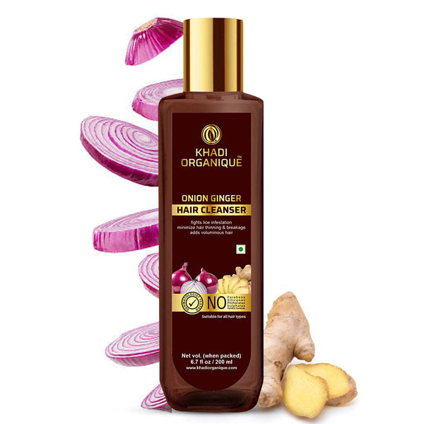 Khadi Organique Onion Ginger Hair Cleanser/Shampoo - SLS And Paraben Free-200 ml