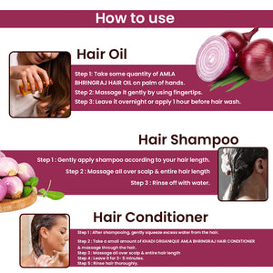 Khadi Organique Red Onion Hair Oil,Hair Cleanser(Shampoo) & Conditioner Combo Kit(600ml)