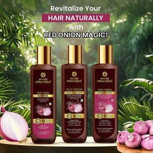 Khadi Organique Red Onion Hair Oil,Hair Cleanser(Shampoo) & Conditioner Combo Kit(600ml)