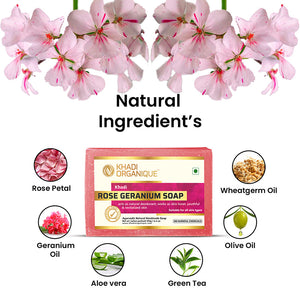 KHADI ORGANIQUE ROSE GERANIUM SOAP (Pack Of 3)