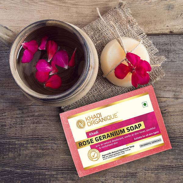 KHADI ORGANIQUE ROSE GERANIUM SOAP (Pack Of 3)