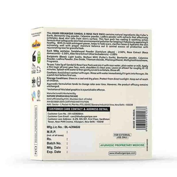 Khadi Organique Sandal & Rose Face Pack