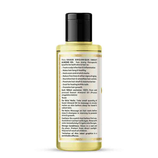 Khadi Organique Sweet Almond Oil (100% Cold Pressed Oil)-210ml
