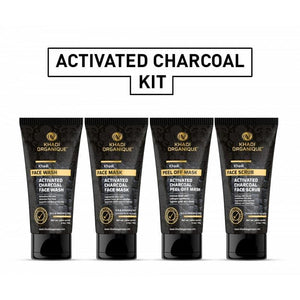 Khadi Organique Activated Charcoal Face Wash, Scrub, Mask & Peel Off Mask Combo Kit