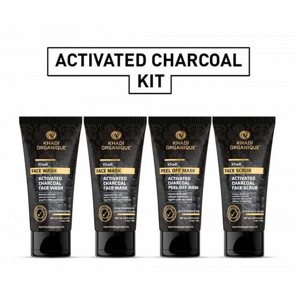 Khadi Organique Activated Charcoal Face Wash, Scrub, Mask & Peel Off Mask Combo Kit