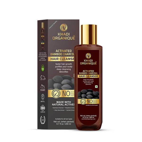 Khadi Organique Activated Bamboo Charcoal Hair Cleanser/Shampoo - SLS And Paraben Free-200 ml