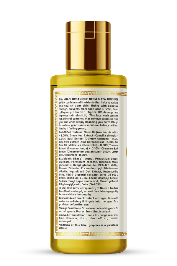 Khadi Organique Neem & Tea Tree Face Wash (SLS & Paraben Free)-210 ml