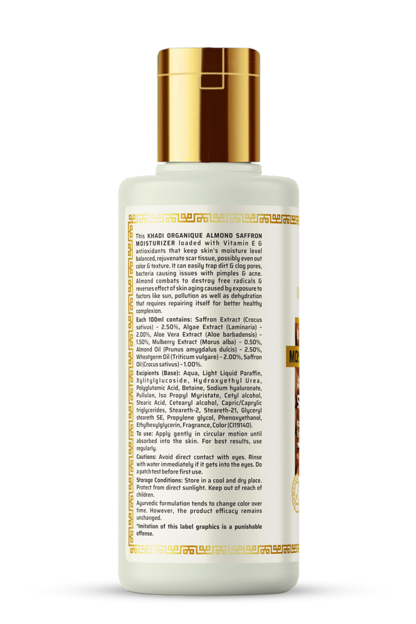 Khadi Organique Almond Saffron Moisturizer - SLS And Paraben Free