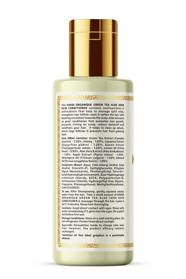 Khadi Organique Green Tea Aloe Vera Hair Conditioner - Sls & Paraben Free - 210ml
