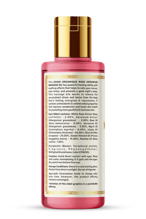 Khadi Organique Rose Geranium Massage Oil Paraben Mineral Oil Free - 210ml