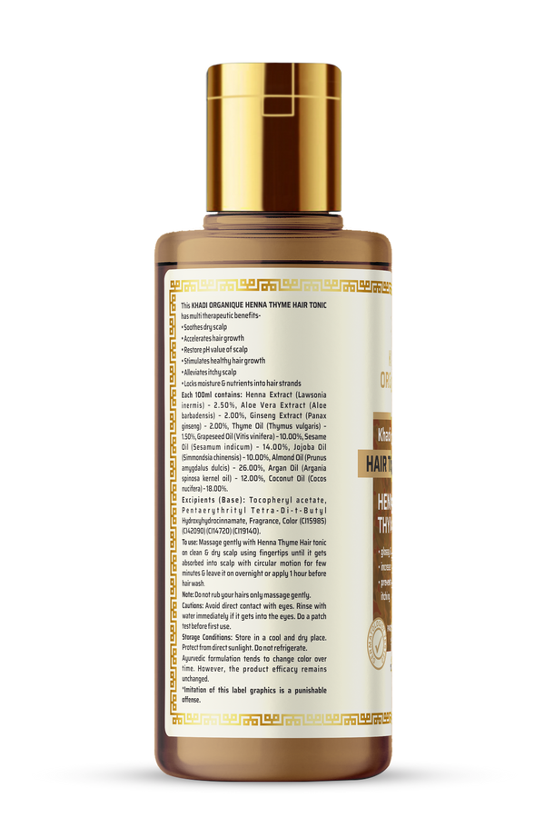 Khadi Organique Henna Thyme Hair Tonic Paraben Mineral Oil Free -210ml
