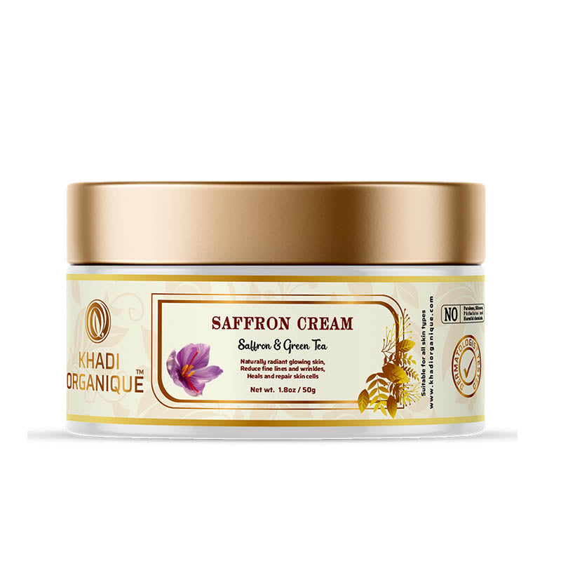 Khadi Organique Saffron Cream For Skin Brightening, Radiant Glow & Dark Spots (Paraben Free & No Harmful Chemicals) 50 gm