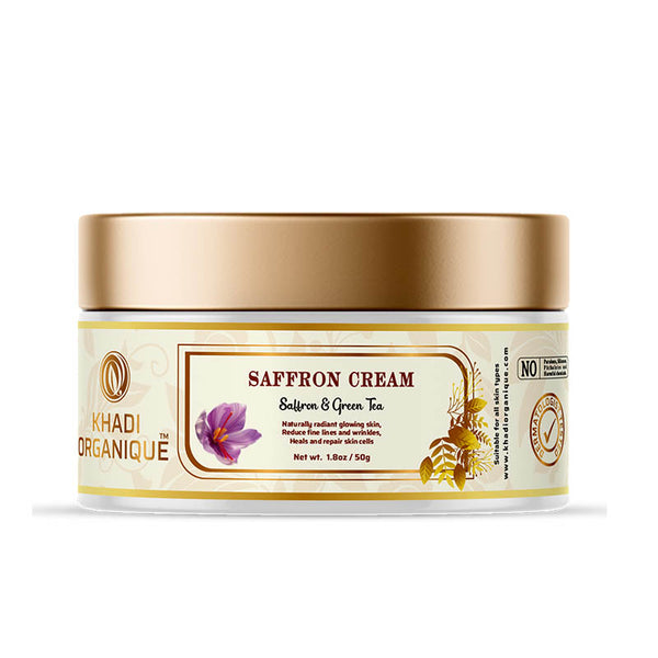 Khadi Organique Saffron Cream For Skin Brightening, Radiant Glow & Dark Spots (Paraben Free & No Harmful Chemicals) 50 gm