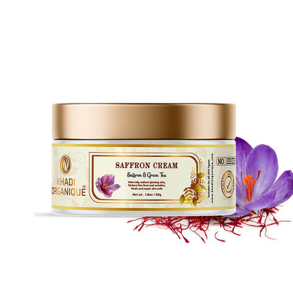 Khadi Organique Saffron Cream For Skin Brightening, Radiant Glow & Dark Spots (Paraben Free & No Harmful Chemicals) 50 gm