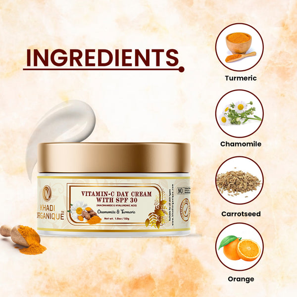 Khadi Organique Vitamin C Day Cream With SPF 30 For Dark Spots & Dull Skin - 50gm