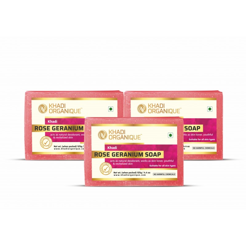 KHADI ORGANIQUE ROSE GERANIUM SOAP (Pack Of 3)