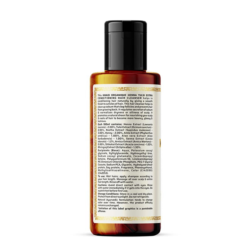 Khadi Organique Henna Tulsi Extra Conditioning Hair Cleanser (Shampoo) - SLS And Paraben Free - 210ml