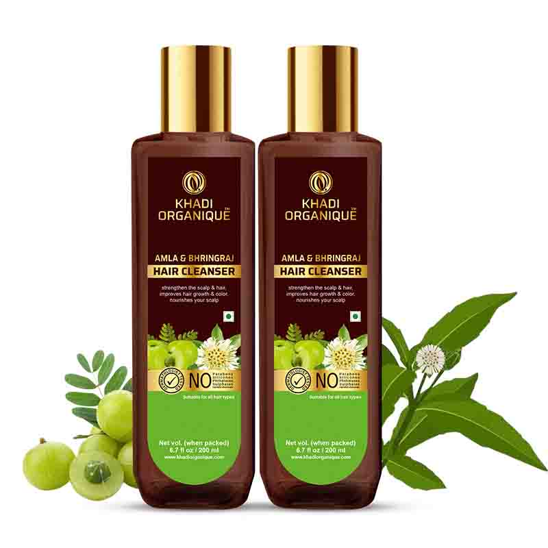 Khadi Organique Amla & Bhringraj Hair Cleanser-SLS/Paraben Free Set of 2